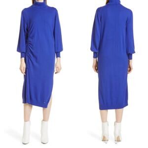 Ted Baker Blue Ruched Aavvaa Long Sleeve Wool Blend Sweater Dress Women's 14